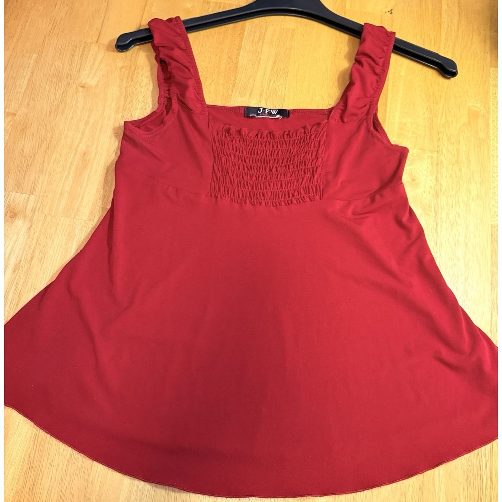 J F W Red Ruffle Scoop Neck Sleeveless Tank Top L